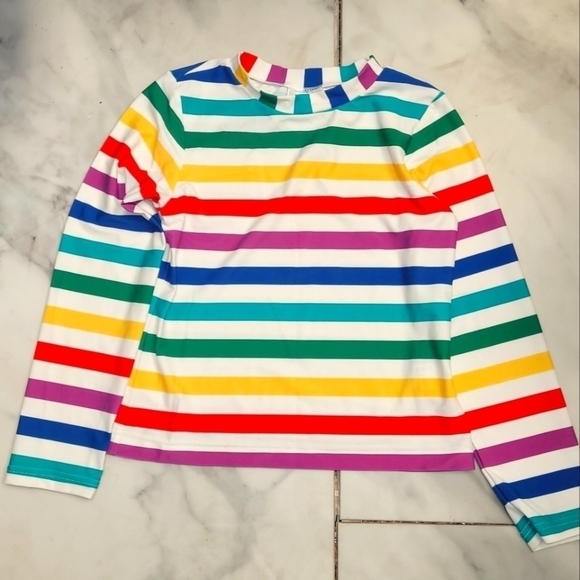 Hanna Andersson Rash Guard Top Rainbow Stripes Print Size 8 - Picture 14 of 14